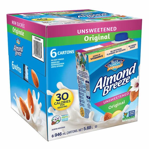 Lait d’amande non sucré Almond Breeze, 6 × 946 ml