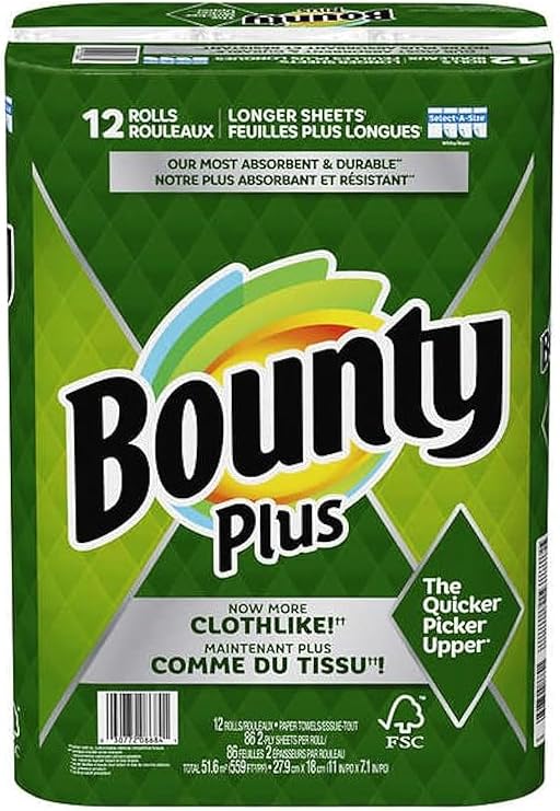 BOUNTY PLUS PAPER TOWEL PACK 12 ROULEAUX