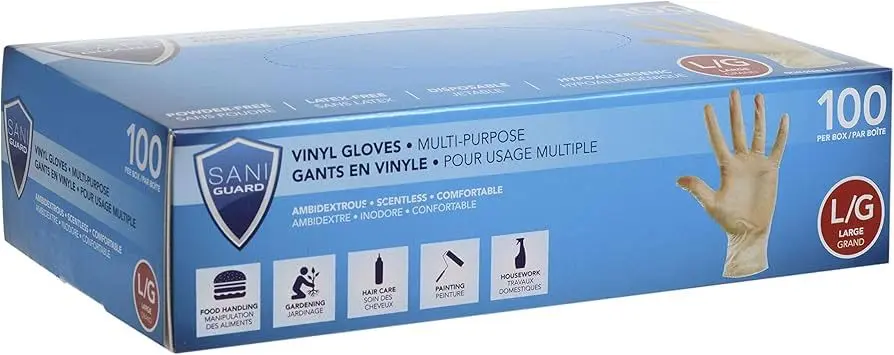 Gants vinyle non-médicaux sans poudre-Transparent pour usage multiple, large,100PCS