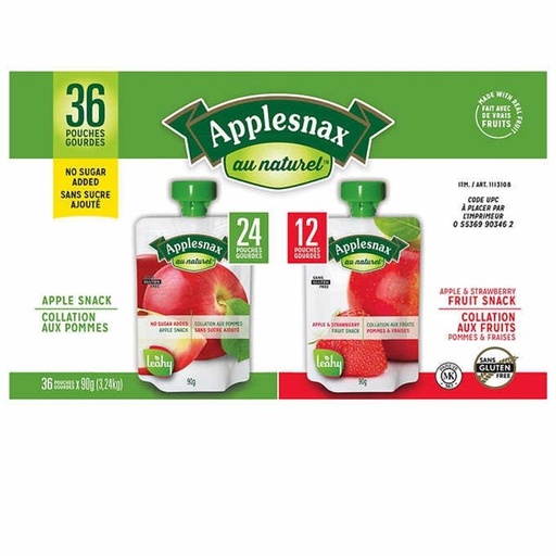 Compote Collations à la pomme saveurs variées Applesnax - , 36 × 90 g
